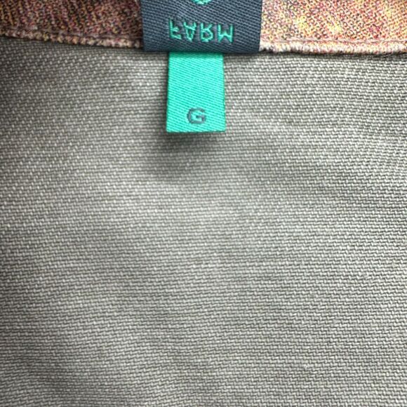 Farm Rio Floral Denim Jacket Military Button Size M Open Green Pink Boho Preppy - Picture 6 of 8